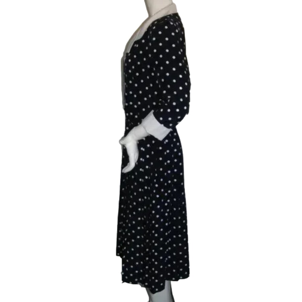 SERBIN Polka Dot Dress, 14, Navy Blue/White Polka Dots, Career, 3/4 sleeves - Picture 6 of 11